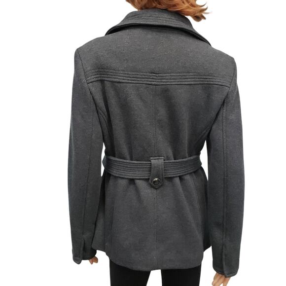 NWT Kenneth Cole Reaction Pea coat Women Size M Belted Gray Cotton Poly Blend - Picture 5 of 12